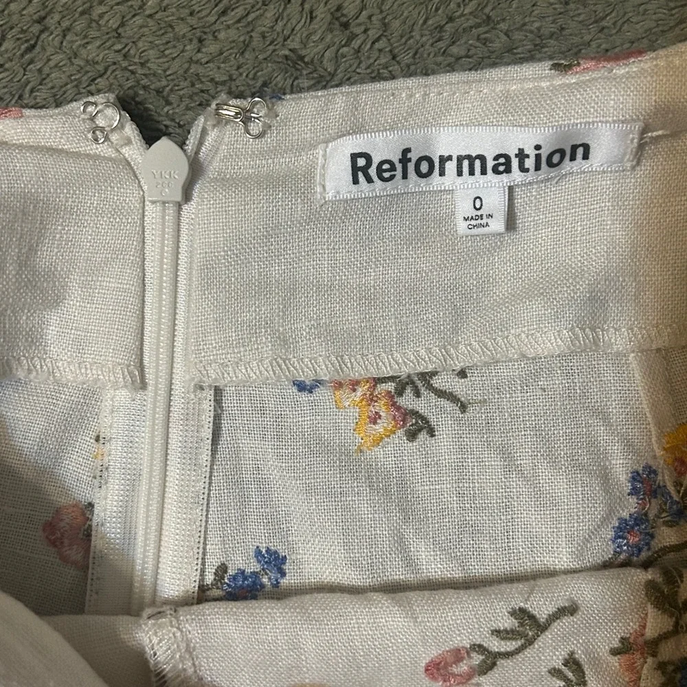 Cottage embroidered floral high waist linen pants size 0